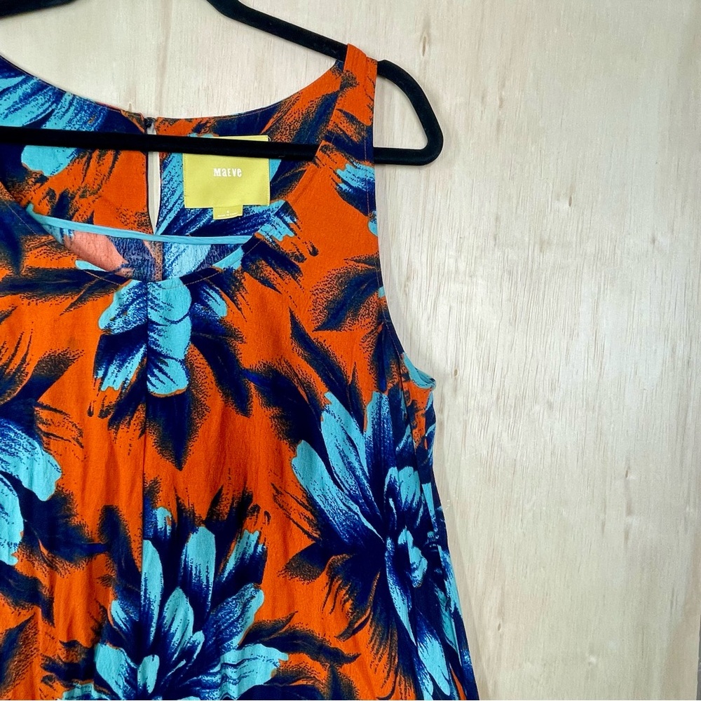 Anthropologie  Maeve Orang And BlueFloral HI-LOW Sleeveless Dress Sz 8 - Picture 5 of 11